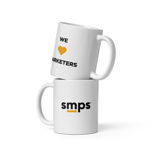 SMPS We Love Marketers White glossy mug