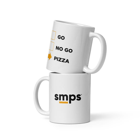 SMPS Go/No Go/Pizza White glossy mug